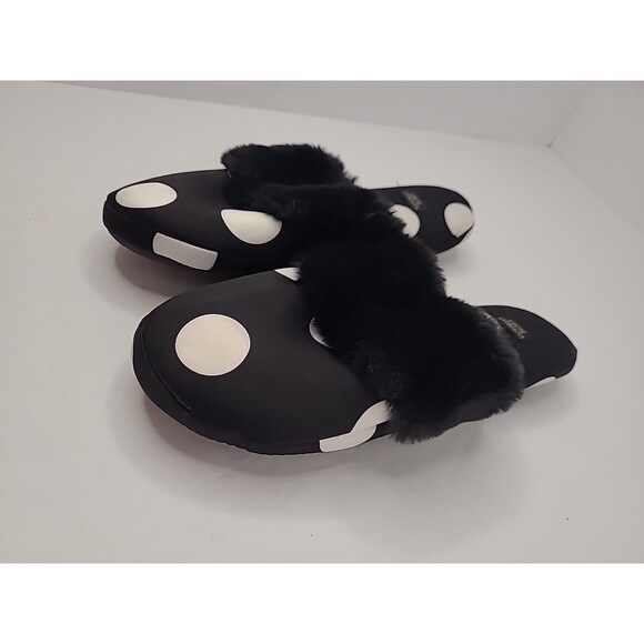 Victorias Secret Slippers Shoes  Size 5/6 Satin Faux Fur Trim Polka Dot - Picture 3 of 9